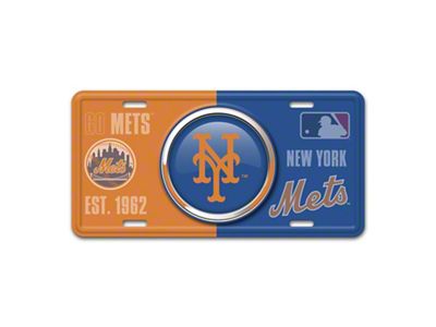 Embossed Metal License Plate with New York Mets Logo; Orange / Blue (Universal; Some Adaptation May Be Required)