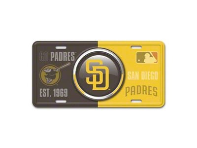 Embossed Metal License Plate with San Diego Padres Logo; Brown / Yellow (Universal; Some Adaptation May Be Required)