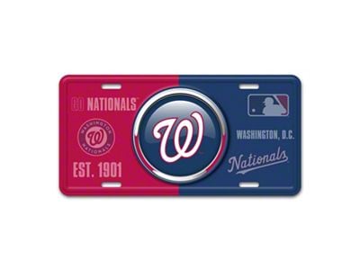 Embossed Metal License Plate with Washington Nationals Logo; Red / Navy (Universal; Some Adaptation May Be Required)