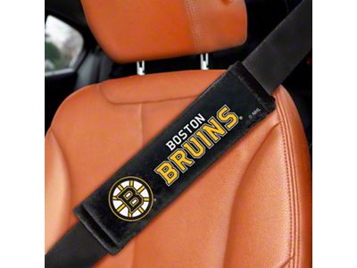 Embroidered Seatbelt Pads with Boston Bruins Logo; Black (Universal; Some Adaptation May Be Required)