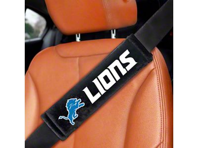 Embroidered Seatbelt Pads with Detroit Lions Logo; Black (Universal; Some Adaptation May Be Required)