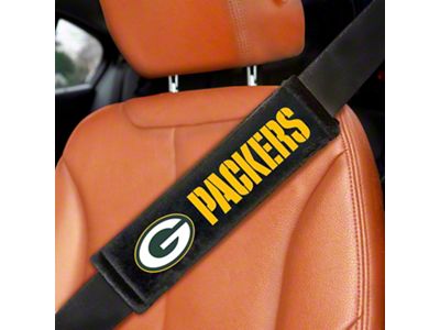 Embroidered Seatbelt Pads with Green Bay Packers Logo; Black (Universal; Some Adaptation May Be Required)