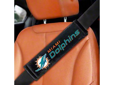 Embroidered Seatbelt Pads with Miami Dolphins Logo; Black (Universal; Some Adaptation May Be Required)