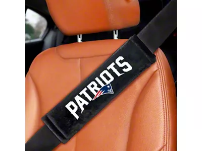 Embroidered Seatbelt Pads with New England Patriots Logo; Black (Universal; Some Adaptation May Be Required)