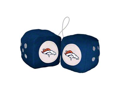 Fuzzy Dice with Denver Broncos Logo; Navy (Universal; Some Adaptation May Be Required)