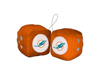 Fuzzy Dice with Miami Dolphins Logo; Orange (Universal; Some Adaptation May Be Required)