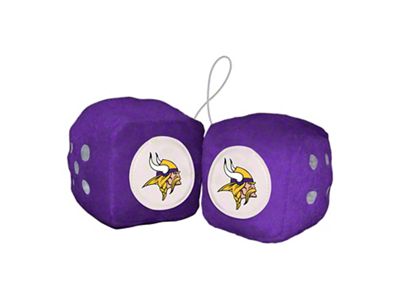 Fuzzy Dice with Minnesota Vikings Logo; Purple (Universal; Some Adaptation May Be Required)