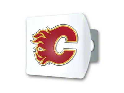 Hitch Cover with Calgary Flames Logo; White (Universal; Some Adaptation May Be Required)