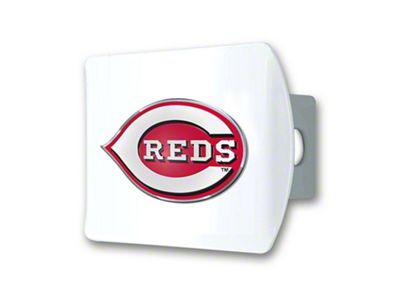 Hitch Cover with Cincinnati Reds Logo; White (Universal; Some Adaptation May Be Required)