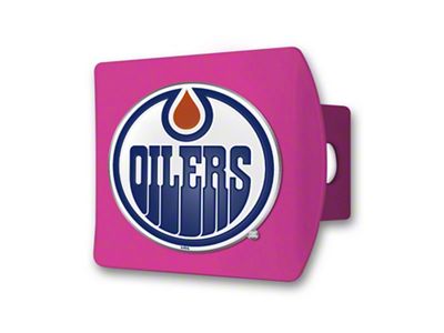 Hitch Cover with Edmonton Oilers Logo; Pink (Universal; Some Adaptation May Be Required)