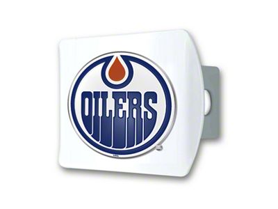 Hitch Cover with Edmonton Oilers Logo; White (Universal; Some Adaptation May Be Required)