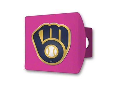 Hitch Cover with Milwaukee Brewers Logo; Pink (Universal; Some Adaptation May Be Required)