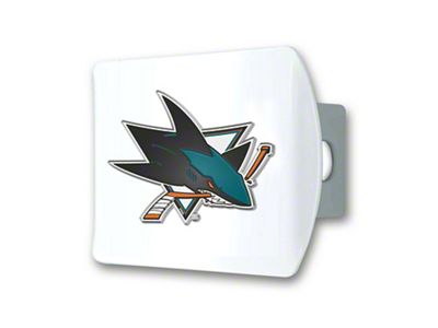 Hitch Cover with San Jose Sharks Logo; White (Universal; Some Adaptation May Be Required)