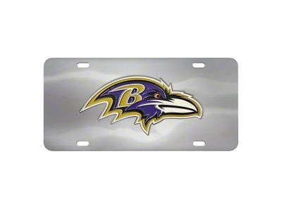 License Plate with Baltimore Ravens Logo; Stainless Steel (Universal; Some Adaptation May Be Required)