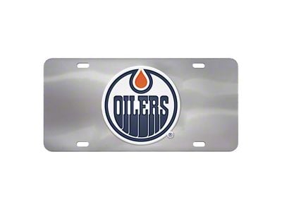 License Plate with Edmonton Oilers Logo; Stainless Steel (Universal; Some Adaptation May Be Required)