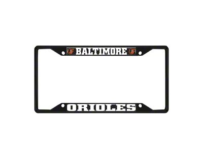 License Plate Frame with Baltimore Orioles Logo; Black and Black (Universal; Some Adaptation May Be Required)