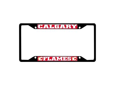 License Plate Frame with Calgary Flames Logo; Black and Red (Universal; Some Adaptation May Be Required)