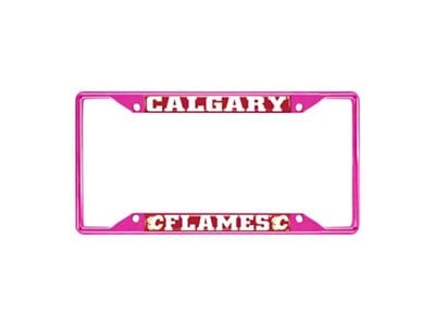 License Plate Frame with Calgary Flames; Pink (Universal; Some Adaptation May Be Required)