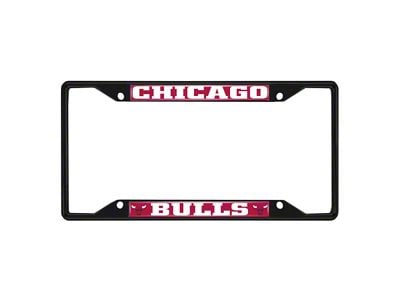 License Plate Frame with Chicago Bulls Logo; Black and Chrome (Universal; Some Adaptation May Be Required)