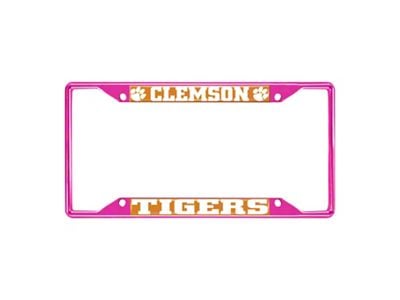 License Plate Frame with Clemson; Pink (Universal; Some Adaptation May Be Required)