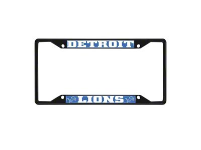 License Plate Frame with Detroit Lions Logo; Black and Blue (Universal; Some Adaptation May Be Required)