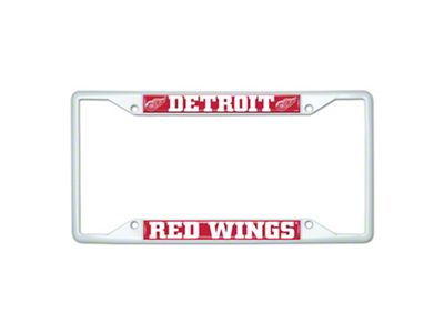 License Plate Frame with Detroit Red Wings; White (Universal; Some Adaptation May Be Required)