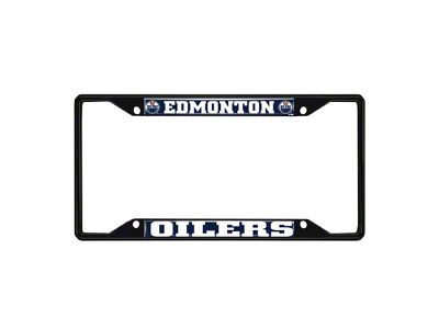 License Plate Frame with Edmonton Oilers Logo; Black and Navy (Universal; Some Adaptation May Be Required)