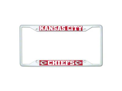 License Plate Frame with Kansas City Chiefs; White (Universal; Some Adaptation May Be Required)