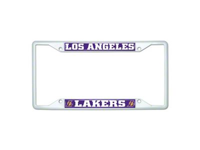 License Plate Frame with Los Angeles Lakers; White (Universal; Some Adaptation May Be Required)