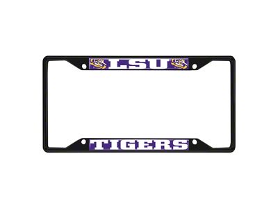 License Plate Frame with Louisiana State University Logo; Black and Purple (Universal; Some Adaptation May Be Required)