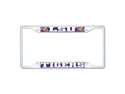 License Plate Frame with LSU; White (Universal; Some Adaptation May Be Required)