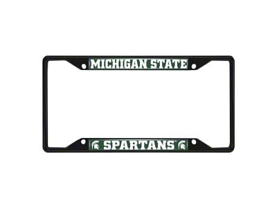 License Plate Frame with Michigan State University Logo; Black and Green (Universal; Some Adaptation May Be Required)