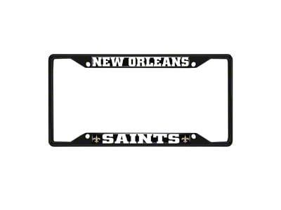 License Plate Frame with New Orleans Saints Logo; Black and Black (Universal; Some Adaptation May Be Required)