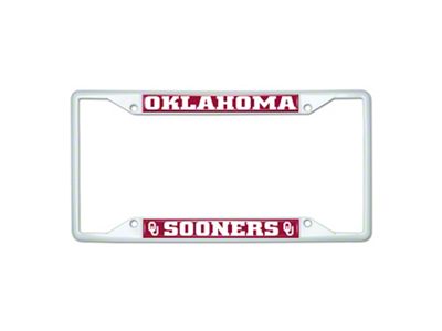 License Plate Frame with Oklahoma; White (Universal; Some Adaptation May Be Required)