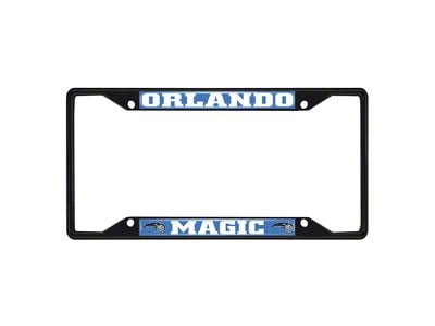 License Plate Frame with Orlando Magic Logo; Black and Chrome (Universal; Some Adaptation May Be Required)