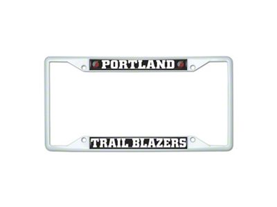 License Plate Frame with Portland Trail Blazers; White (Universal; Some Adaptation May Be Required)