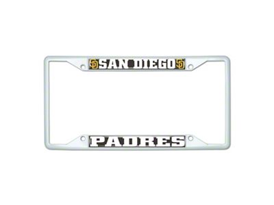 License Plate Frame with San Diego Padres; White (Universal; Some Adaptation May Be Required)