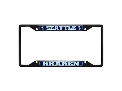 License Plate Frame with Seattle Kraken Logo; Black and Black (Universal; Some Adaptation May Be Required)