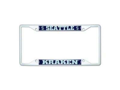 License Plate Frame with Seattle Kraken; White (Universal; Some Adaptation May Be Required)