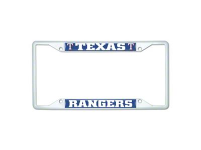 License Plate Frame with Texas Rangers; White (Universal; Some Adaptation May Be Required)