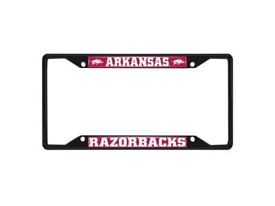 License Plate Frame with University of Arkansas Logo; Black and Cardinal (Universal; Some Adaptation May Be Required)