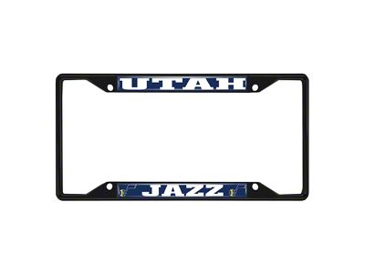 License Plate Frame with Utah Jazz Logo; Black and Chrome (Universal; Some Adaptation May Be Required)