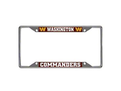 License Plate Frame with Washington Commanders Logo; Chrome (Universal; Some Adaptation May Be Required)