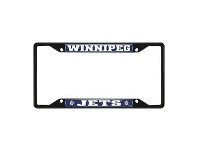 License Plate Frame with Winnipeg Jets Logo; Black and Navy (Universal; Some Adaptation May Be Required)