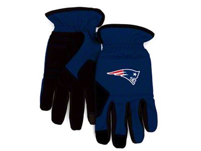 Work Gloves with New England Patriots Logo; Navy Blue/Black (Universal; Some Adaptation May Be Required)