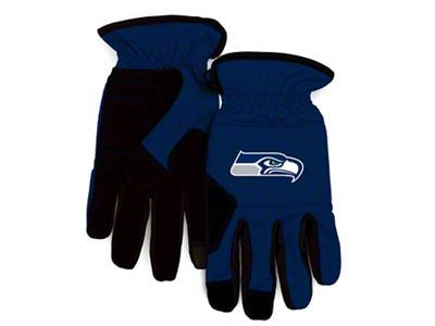 Work Gloves with Seattle Seahawks Logo; Navy Blue/Black (Universal; Some Adaptation May Be Required)