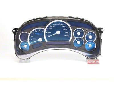 US Speedo Aqua Edition Gauge Face; KMH (2006 Sierra 1500 w/ Transmission Temperature Gauge)