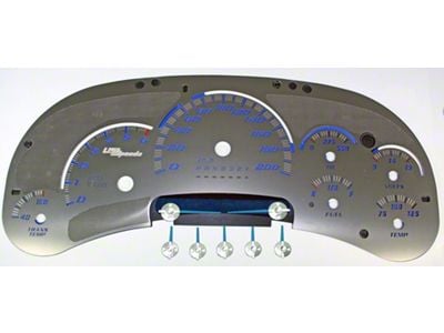 US Speedo Stainless Edition Gauge Face; KMH; Blue (2006 Sierra 1500 w/ Transmission Temperature Gauge)