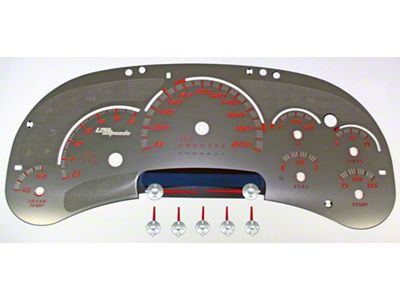 US Speedo Stainless Edition Gauge Face; KMH; Red (2006 Sierra 1500 w/ Transmission Temperature Gauge)