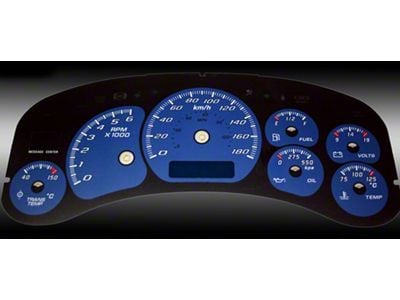 US Speedo Daytona Edition Gauge Face; KMH; Blue (99-02 Silverado 1500 w/ Transmission Temperature Gauge)